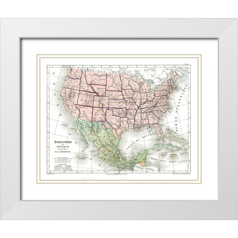 North America United States Mexico White Modern Wood Framed Art Print with Double Matting by Cortambert