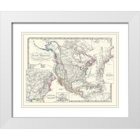 North America United States Mexico Canada White Modern Wood Framed Art Print with Double Matting by Spruner