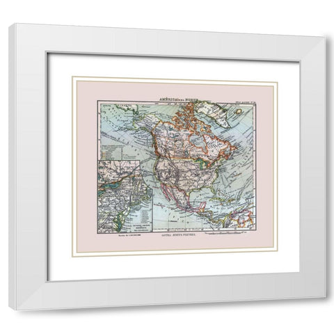 North America United States Mexico Canada White Modern Wood Framed Art Print with Double Matting by Perthes