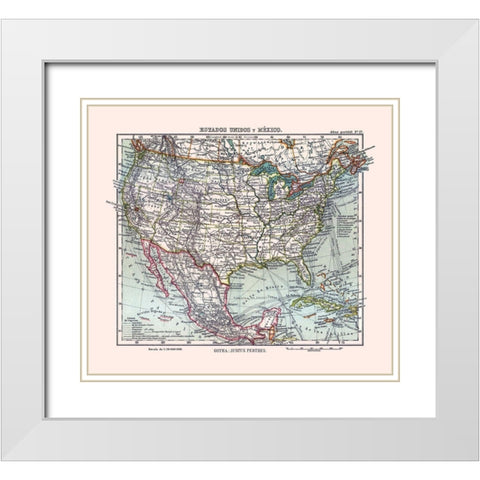 North America United States Mexico - Perthes 1921 White Modern Wood Framed Art Print with Double Matting by Perthes