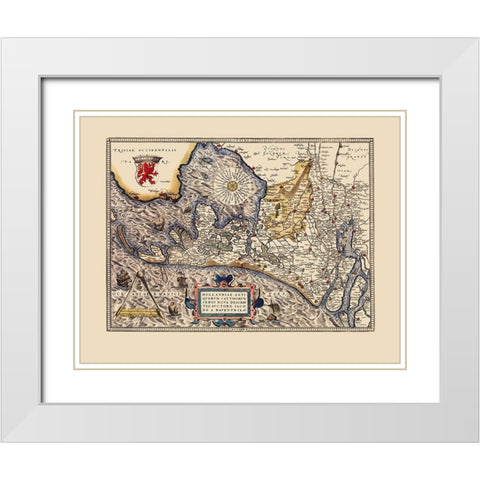 Holland Netherlands - Ortelius 1574 White Modern Wood Framed Art Print with Double Matting by Ortelius