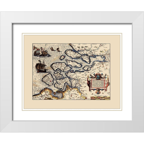 Holland Netherlands - Ortelius 1573 White Modern Wood Framed Art Print with Double Matting by Ortelius