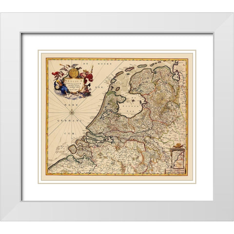 Benelux Belgium - Visscher 1680 White Modern Wood Framed Art Print with Double Matting by Visscher
