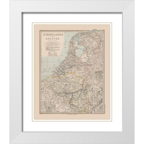 Europe Netherlands Belgium - Stieler 1885 White Modern Wood Framed Art Print with Double Matting by Stieler