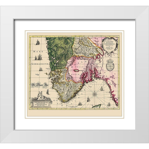 Scandinavia Southern Norway - Janssonius 1636 White Modern Wood Framed Art Print with Double Matting by Janssonius