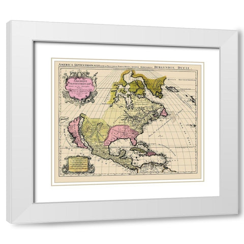North America - Jaillot 1694 White Modern Wood Framed Art Print with Double Matting by Jaillot