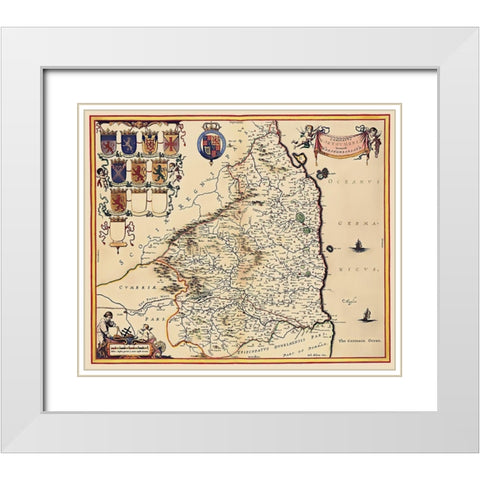 Northumberland County England - Blaeu 1645 White Modern Wood Framed Art Print with Double Matting by Blaeu