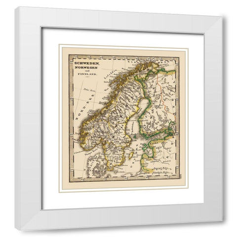 Scandinavia Norway Sweden Finland - Stieler 1852 White Modern Wood Framed Art Print with Double Matting by Stieler