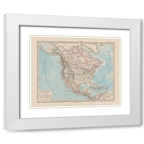 North America - Stieler 1885 White Modern Wood Framed Art Print with Double Matting by Stieler