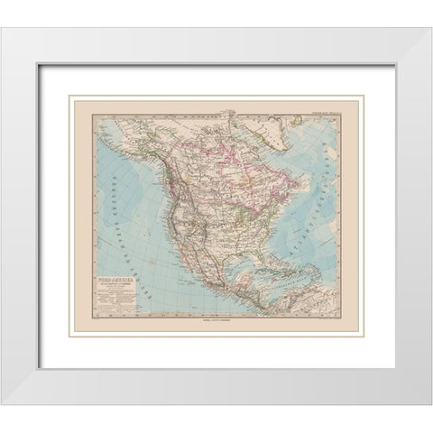 North America - Stieler 1885 White Modern Wood Framed Art Print with Double Matting by Stieler
