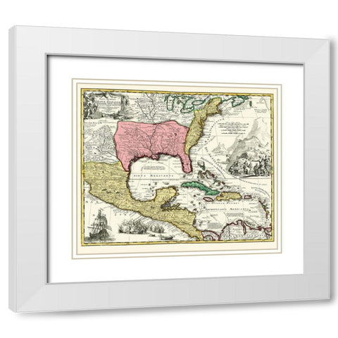 Central America New Spain Mexico - Homann 1732 White Modern Wood Framed Art Print with Double Matting by Homann