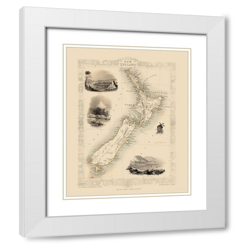 Oceania New Zealand - Tallis 1851 White Modern Wood Framed Art Print with Double Matting by Tallis