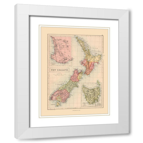 Oceania New Zealand - Black 1867 White Modern Wood Framed Art Print with Double Matting by Black