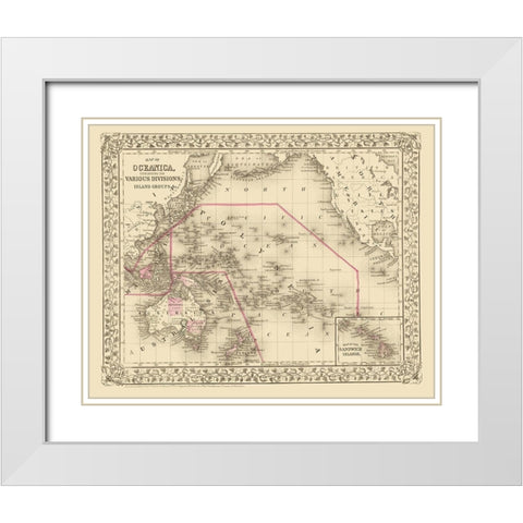 Oceania Divisions Island Groups - Mitchell 1879 White Modern Wood Framed Art Print with Double Matting by Mitchell