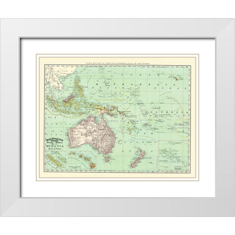 Oceania Malaysia - Rand McNally 1892 White Modern Wood Framed Art Print with Double Matting by Rand McNally