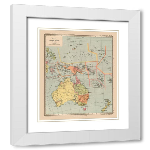 Oceania Australia New Zealand - Streit 1913 White Modern Wood Framed Art Print with Double Matting by Streit