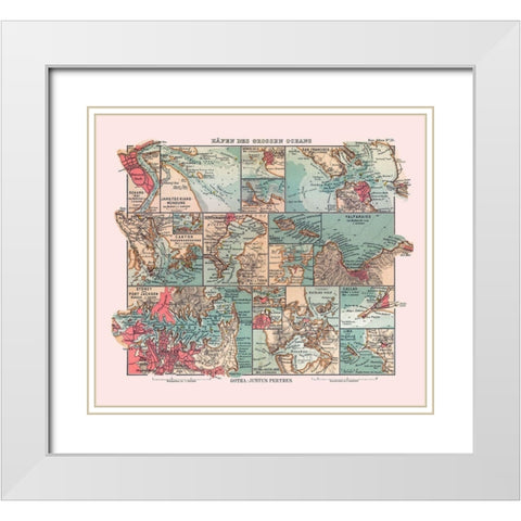 Major Ports Oceans - Perthes 1914 White Modern Wood Framed Art Print with Double Matting by Perthes
