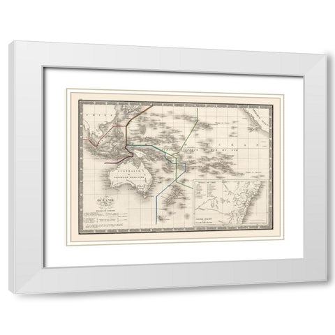 Oceania - Monin 1839 White Modern Wood Framed Art Print with Double Matting by Monin