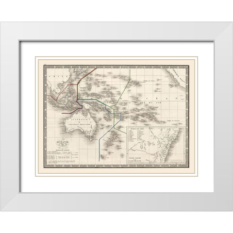 Oceania - Monin 1839 White Modern Wood Framed Art Print with Double Matting by Monin