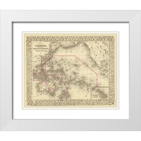 Oceania Island Groups - Mitchell 1879  White Modern Wood Framed Art Print with Double Matting by Mitchell