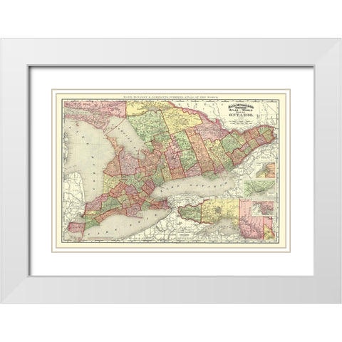 Ontario Canada - Rand McNally 1892 White Modern Wood Framed Art Print with Double Matting by Rand McNally