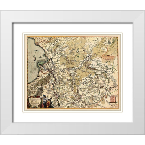 Overijssel Province Netherlands - Visscher 1681 White Modern Wood Framed Art Print with Double Matting by Visscher