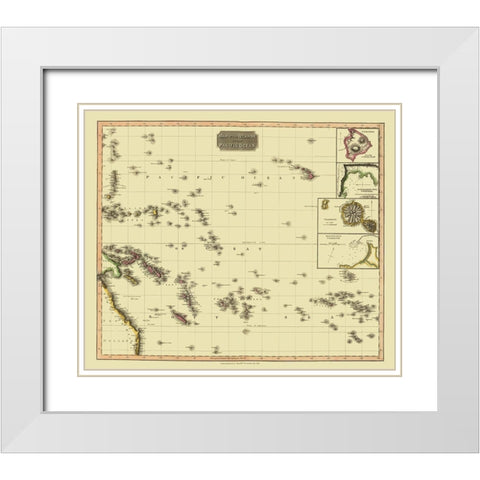 Pacific Ocean Islands Oceania - Thomson 1817 White Modern Wood Framed Art Print with Double Matting by Thomson