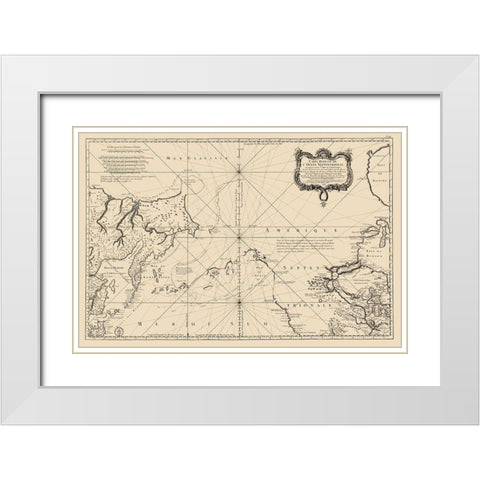 North Pacific Ocean - Bellin 1766 White Modern Wood Framed Art Print with Double Matting by Bellin