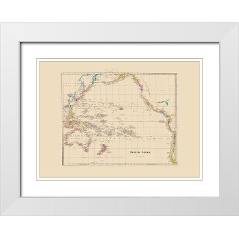 Pacific Ocean - Arrowsmith 1844 White Modern Wood Framed Art Print with Double Matting by Arrowsmith