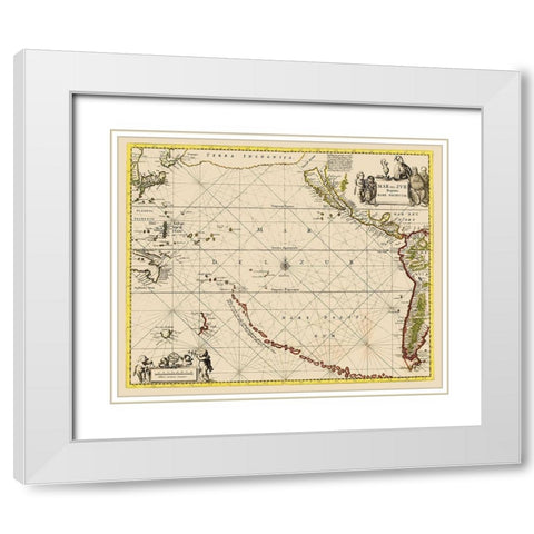 Pacific Ocean Chart - Jansson 1650 White Modern Wood Framed Art Print with Double Matting by Jansson