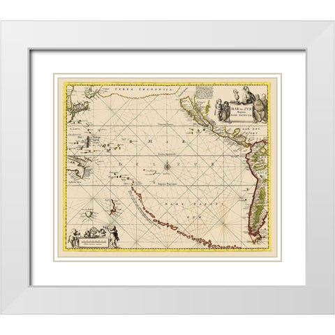 Pacific Ocean Chart - Jansson 1650 White Modern Wood Framed Art Print with Double Matting by Jansson