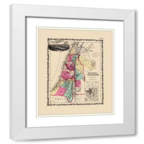 Palestine Israel - Johnson 1860 White Modern Wood Framed Art Print with Double Matting by Johnson