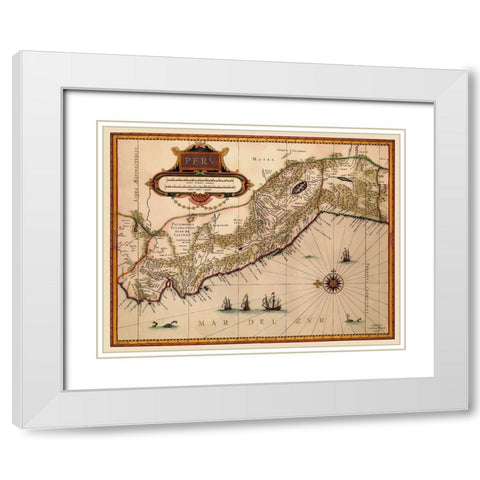 South America Peru - Blaeu 1630 White Modern Wood Framed Art Print with Double Matting by Blaeu