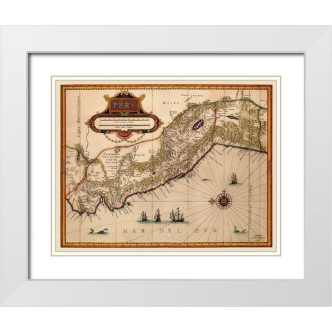 South America Peru - Blaeu 1630 White Modern Wood Framed Art Print with Double Matting by Blaeu