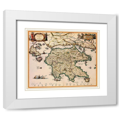 Peloponnese Region Greece - Jansson 1654 White Modern Wood Framed Art Print with Double Matting by Jansson