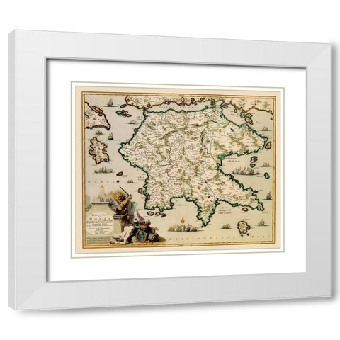 Peloponnese Peninsula Greece - Visscher 1681 White Modern Wood Framed Art Print with Double Matting by Visscher