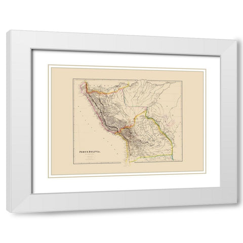 South America Peru Bolivia - Arrowsmith 1844 White Modern Wood Framed Art Print with Double Matting by Arrowsmith