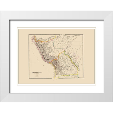 South America Peru Bolivia - Arrowsmith 1844 White Modern Wood Framed Art Print with Double Matting by Arrowsmith