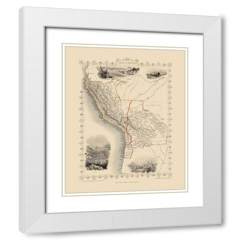 South America Peru Bolivia - Tallis 1851 White Modern Wood Framed Art Print with Double Matting by Tallis