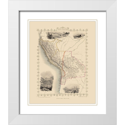 South America Peru Bolivia - Tallis 1851 White Modern Wood Framed Art Print with Double Matting by Tallis