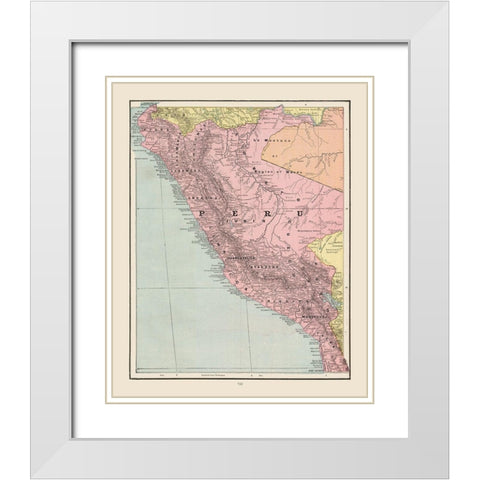 South America Peru - Cram 1892 White Modern Wood Framed Art Print with Double Matting by Cram