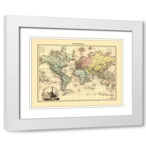 Planisphere - Migeon 1892 White Modern Wood Framed Art Print with Double Matting by Migeon