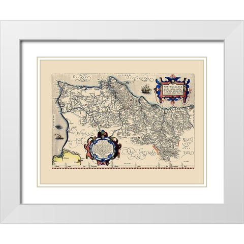 Iberian Peninsula Portugal - Ortelius 1570 White Modern Wood Framed Art Print with Double Matting by Ortelius