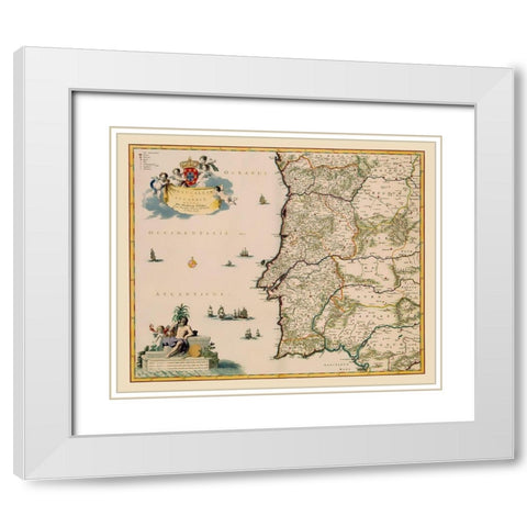 Iberian Peninsula Portugal - Visscher 1681 White Modern Wood Framed Art Print with Double Matting by Visscher