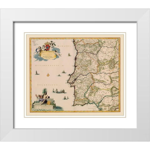 Iberian Peninsula Portugal - Visscher 1681 White Modern Wood Framed Art Print with Double Matting by Visscher