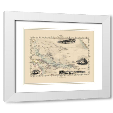 Polynesia Oceania - Tallis 1851 White Modern Wood Framed Art Print with Double Matting by Tallis