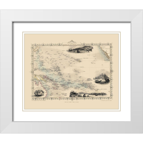 Polynesia Oceania - Tallis 1851 White Modern Wood Framed Art Print with Double Matting by Tallis