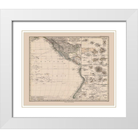 Oceania Polynesia East Pacific - Stieler 1885 White Modern Wood Framed Art Print with Double Matting by Stieler