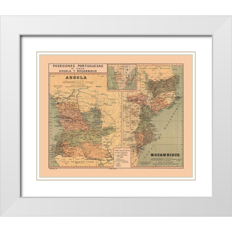 Portuguese Possessions Africa Mozambique Angola White Modern Wood Framed Art Print with Double Matting by Martine