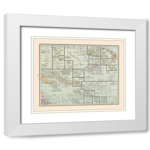 Pacific Ocean Islands - Cram 1892 White Modern Wood Framed Art Print with Double Matting by Cram